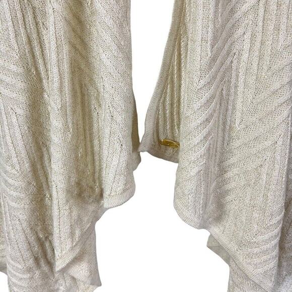 Calvin Klein Womens Wrap Poncho Open Cardigan Herringbone Ivory Gold Sweater O/S - Picture 7 of 16